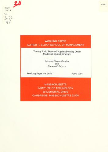 Cover for Testing static trade-off against pecking order models of capital structure