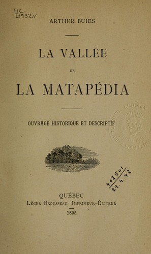 Cover for La vallée de la Matapédia
