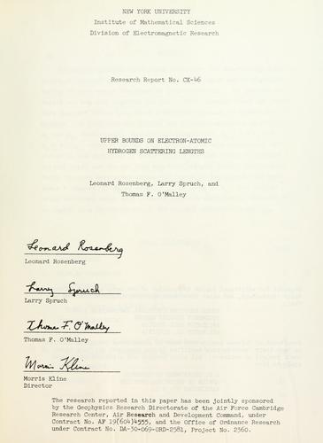 Cover for Upper bounds on electron-atomic hydrogen scattering lengths