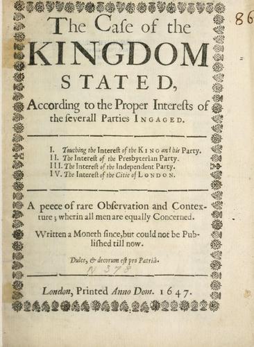 Cover for case of the kingdom stated