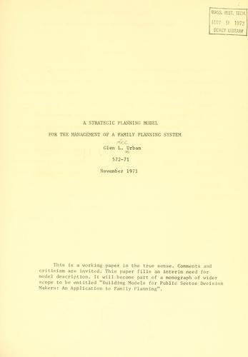 Cover for A strategic planning model for the management of a family planning system