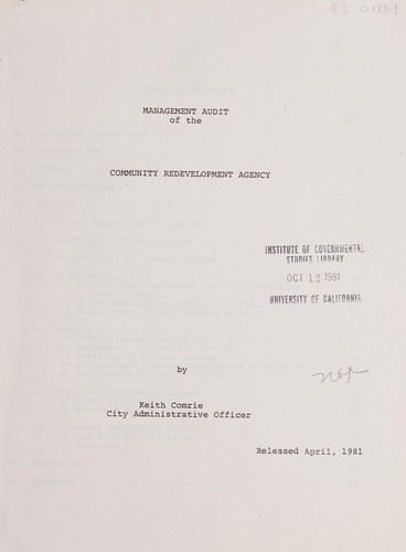 Cover for Management audit of the Community Redevelopment Agency