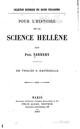 Cover for Pour l'histoire de la science hellène