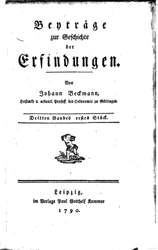 Cover for Beytræge zur geschichte der erfindungen.