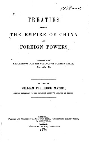 Cover for Treaties between the Empire of China and foreign powers: together with ...