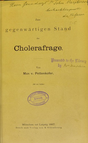 Cover for Zum gegenwärtigen Stand der Cholerafrage