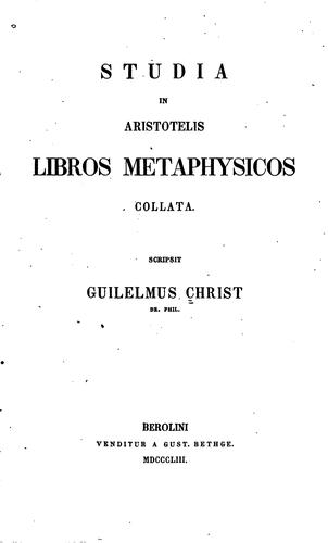 Cover for Studia in Aristotelis Libros Metaphysicos collata