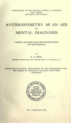 Cover for Anthropometry as an aid to mental diagnosis