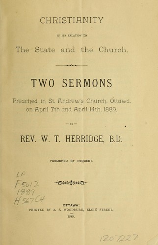 Cover for Christianity in its relation to the state and the church