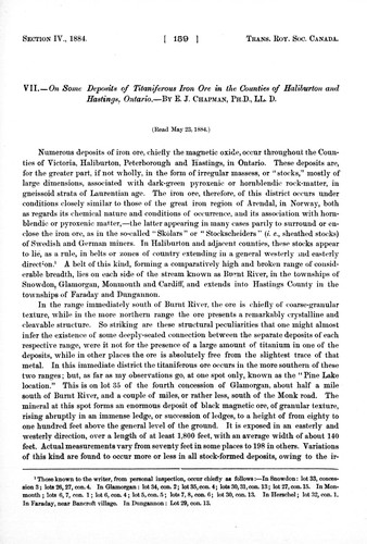 Cover for On some deposits of titaniferous iron ore in the counties of Haliburton and Hastings, Ontario