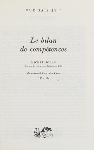 Cover for Le bilan des compétences