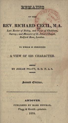 Cover for Remains of the Rev. Richard Cecil ...