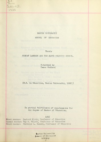 Cover for Gustaf Larsson and the Sloyd Training School