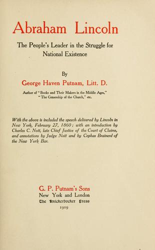 Cover for Abraham Lincoln; the people's leader in the struggle for national existence