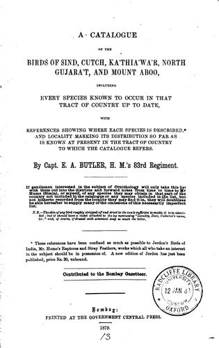 Cover for A Catalogue of the Birds of Sind: Cutch, Káthiáwár, North Gujarát, and Mount ...