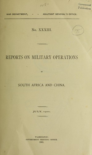 Cover for Reports on military operations in South Africa and  China.
