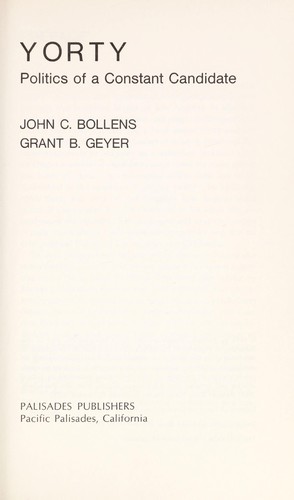 Cover for Yorty: politics of a constant candidate