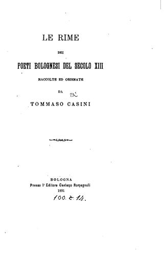 Cover for Le rime dei poeti bolognesi del secolo XIII