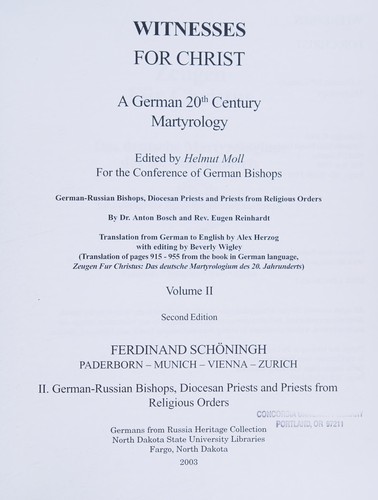 Cover for Witnesses for Christ: A German 20th Century Martyrology
