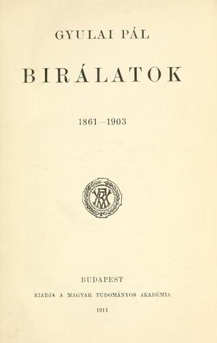 Cover for Birálatok, 1861-1903.