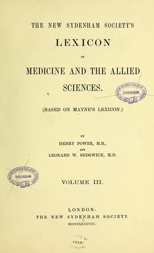 Cover for The New Sydenham Society's lexicon of medicine and the allied sciences