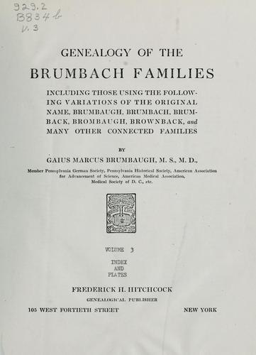 Cover for Genealogy of the Brumbach families