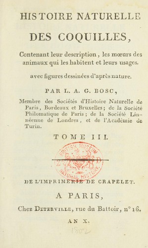 Cover for Histoire naturelle des coquilles