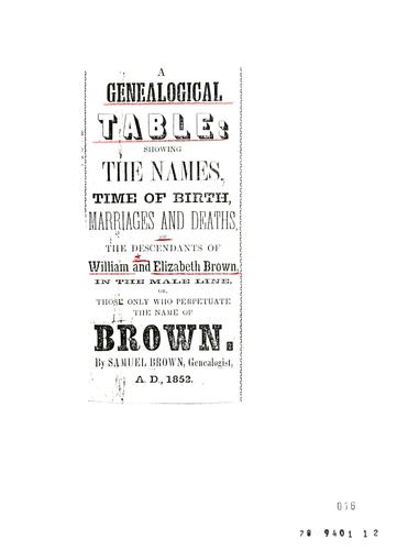 Cover for A genealogical table of the descendants of William and Elizabeth Brown