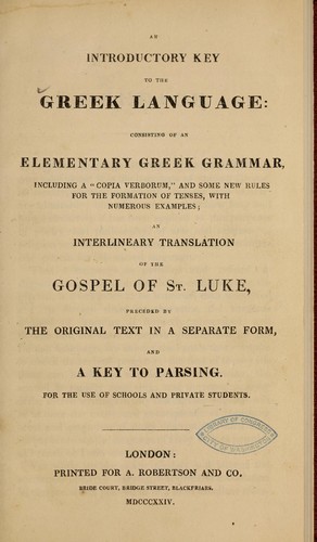 Cover for An Introductory key to the Greek language