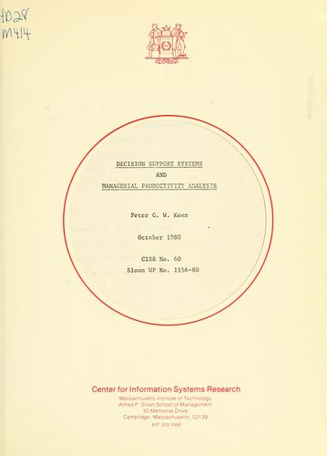Cover for Decision support systems and managerial productivity analysis