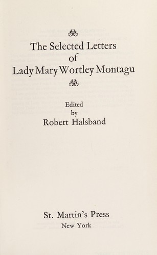 Cover for The selected letters of Lady Mary Wortley Montagu.