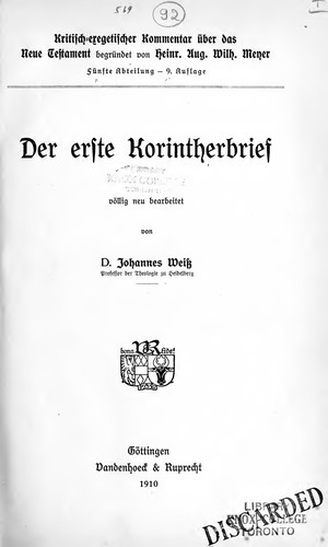 Cover for Der erste Korintherbrief