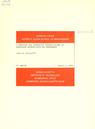Cover for A structure for cooperative problem solving in bargaining between union and management