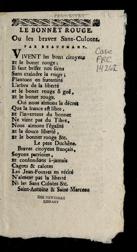 Cover for Le bonnet rouge, ou, Les braves sans-culottes