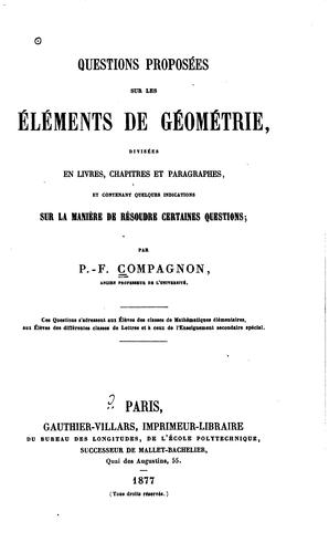 Cover for Questions proposées sur les éléments de géométrie