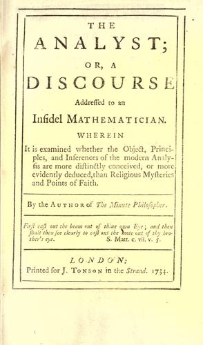 Cover for The analyst, or, A discourse addressed to an infidel mathematician