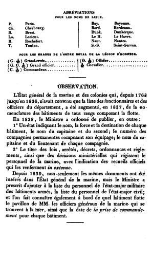 Cover for État général de la Marine et des colonies au ler janvier 1840
