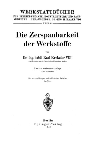 Cover for Die Zerspanbarkeit der Werkstoffe