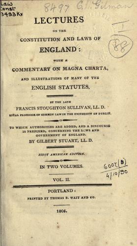 Cover for Lectures on the constitution and laws of England