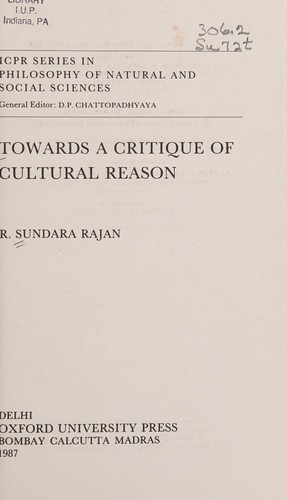 Cover for Towards a critique of cultural reason
