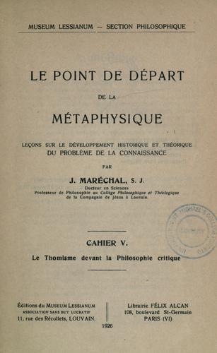 Cover for Le point de départ de la métaphysique