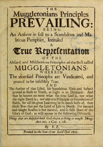 Cover for The Muggletonian principles prevailing