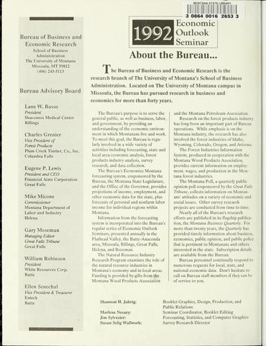 Cover for The Montana economy within a regional context