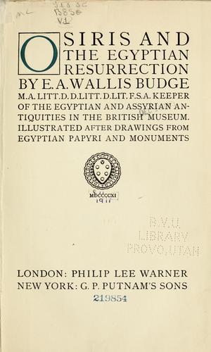 Cover for Osiris and the Egyptian resurrection