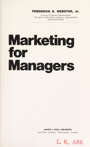 Cover for Marketing for managers