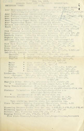 Cover for Surplus trade list [of] deciduous ornamentals, deciduous trees
