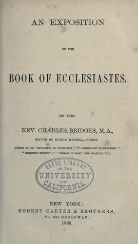Cover for An exposition of the Book of Ecclesiastes