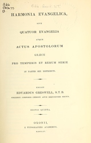 Cover for Harmonia Evangelica
