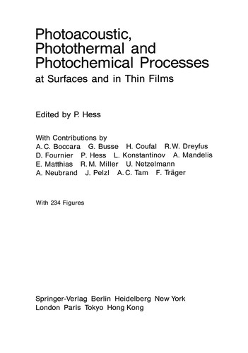 Cover for Photoacoustic, Photothermal and Photochemical Processes at Surfaces and in Thin Films