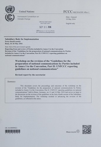 Cover for Workshop on the revision of the "Guidelines for the preparation of national communications by Parties included in Annex I to the Convention, Part II